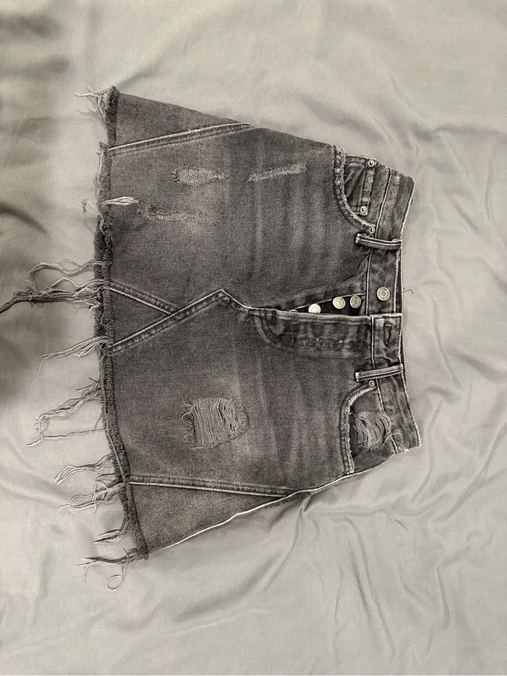 GRLFRND Button-Front Denim Mini Skirt - Washed Black size 25
